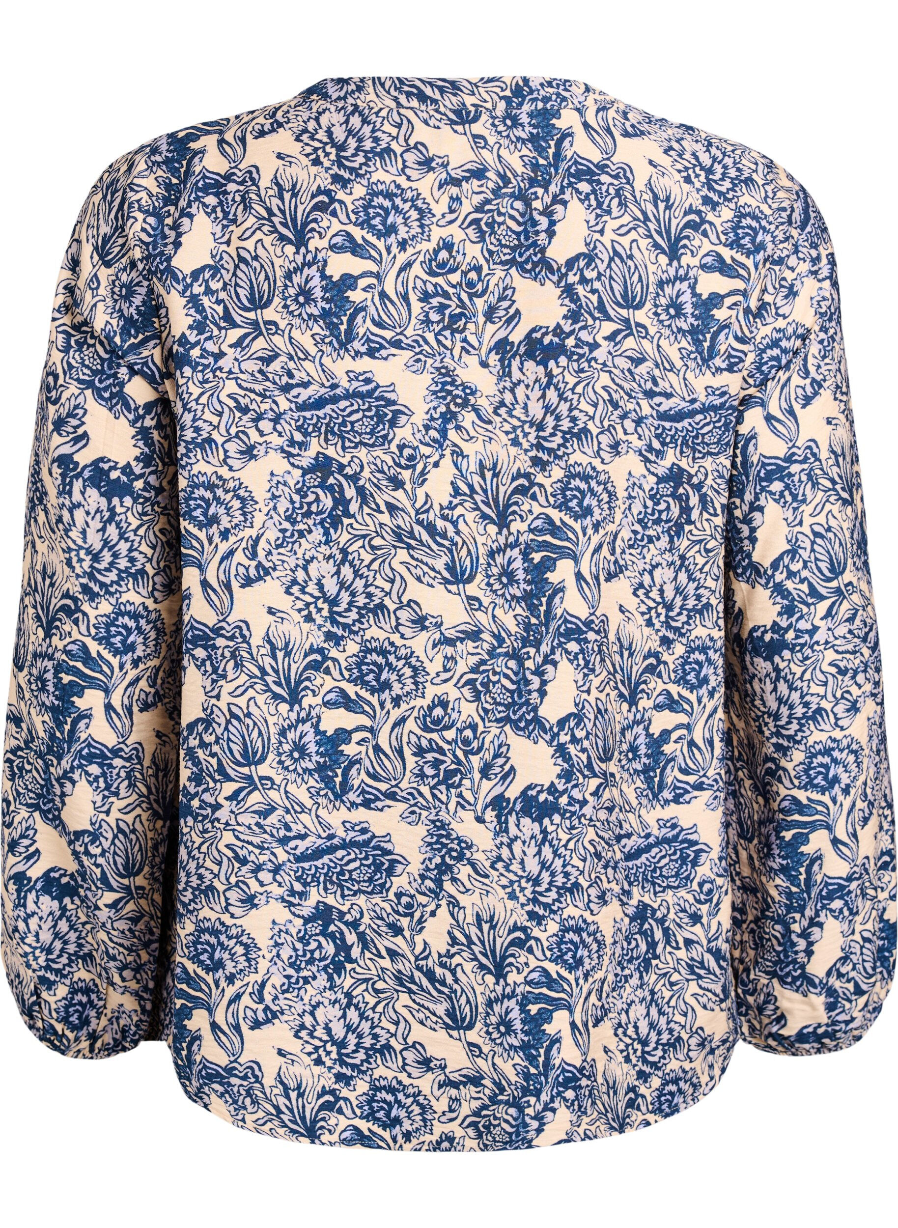 ZizziBlouse met lange mouwen met patroon en knopen, Blauw, Packshot image number 1