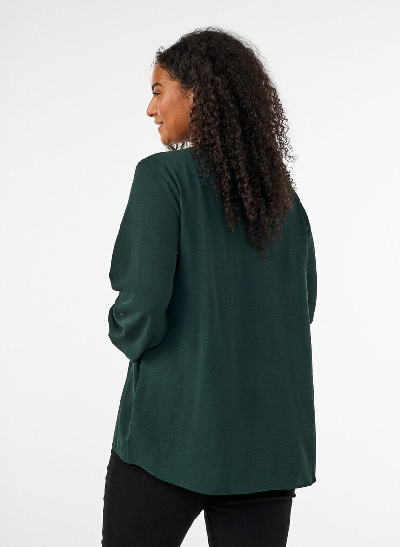 Blouse met smockmanchetten en V-hals, Groen, Model image number 2