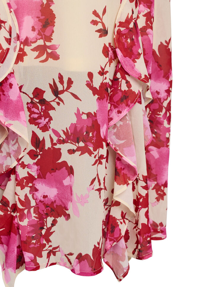 Bloemenprint chiffon jurk met ruches en een V-hals, 9990, Packshot image number 3