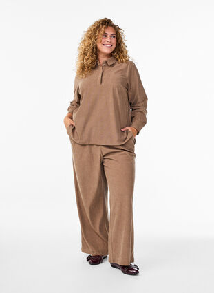 ZizziOverhemdblouse met lange mouwen in corduroy, Caribou, Model image number 2