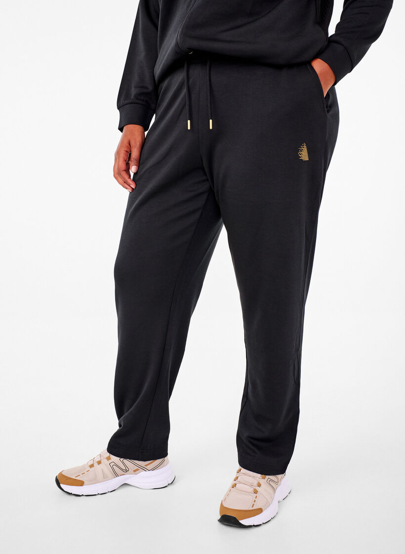 Joggingbroek met zakken en hoge taille, Black, Model
