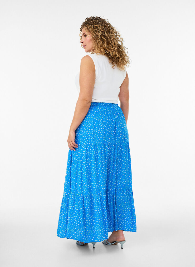 Lange rok met elastiek in de taille, Blauw, Model image number 1