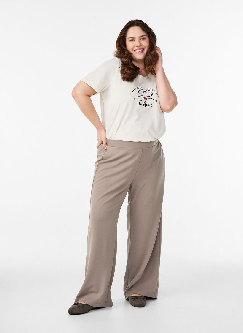 Broek met wijde pijpen, Beige, Model image number 0