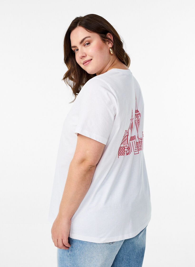 T-shirt avec imprim&eacute; de texte et col rond, Blanc, Model image number 2
