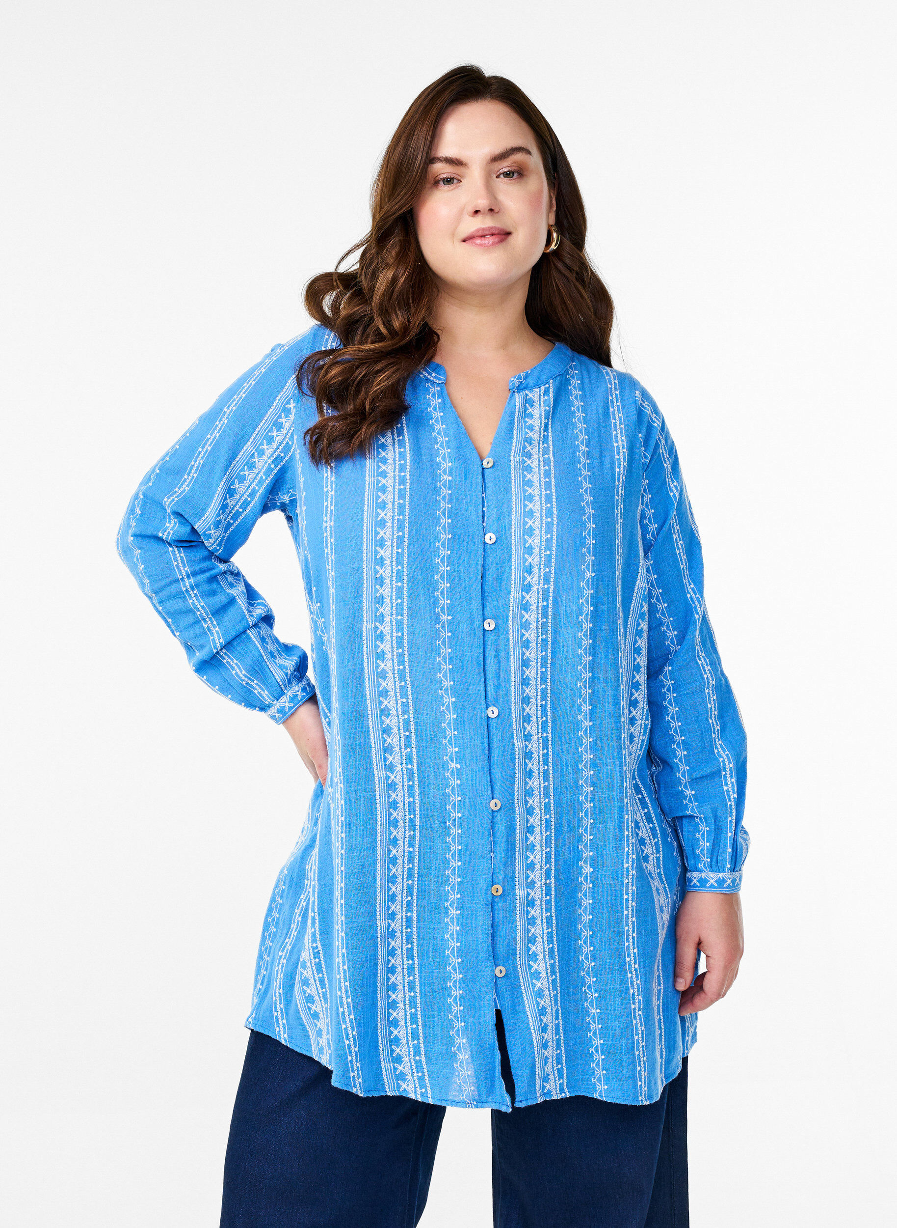 Tunic met geborduurd patroon, Blauw, Model
