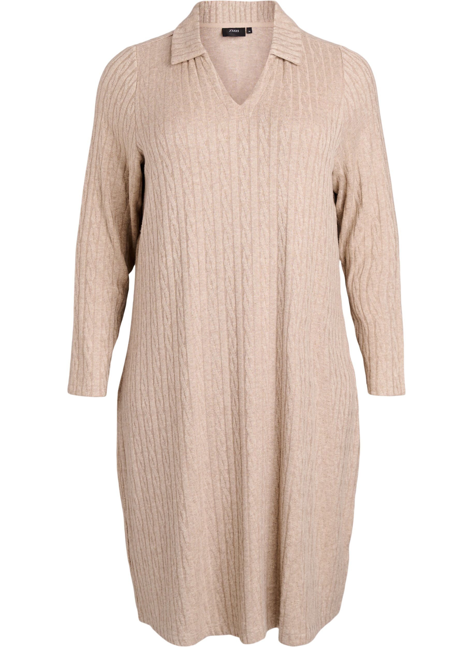 Jurk met kabelstructuur en V-hals