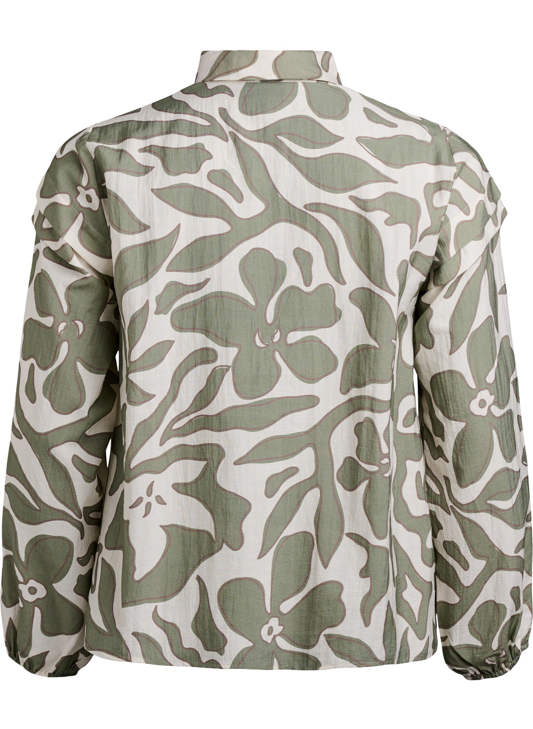 ZizziBedrukte shirt blouse met ruchesdetails, Groen, Packshot image number 1