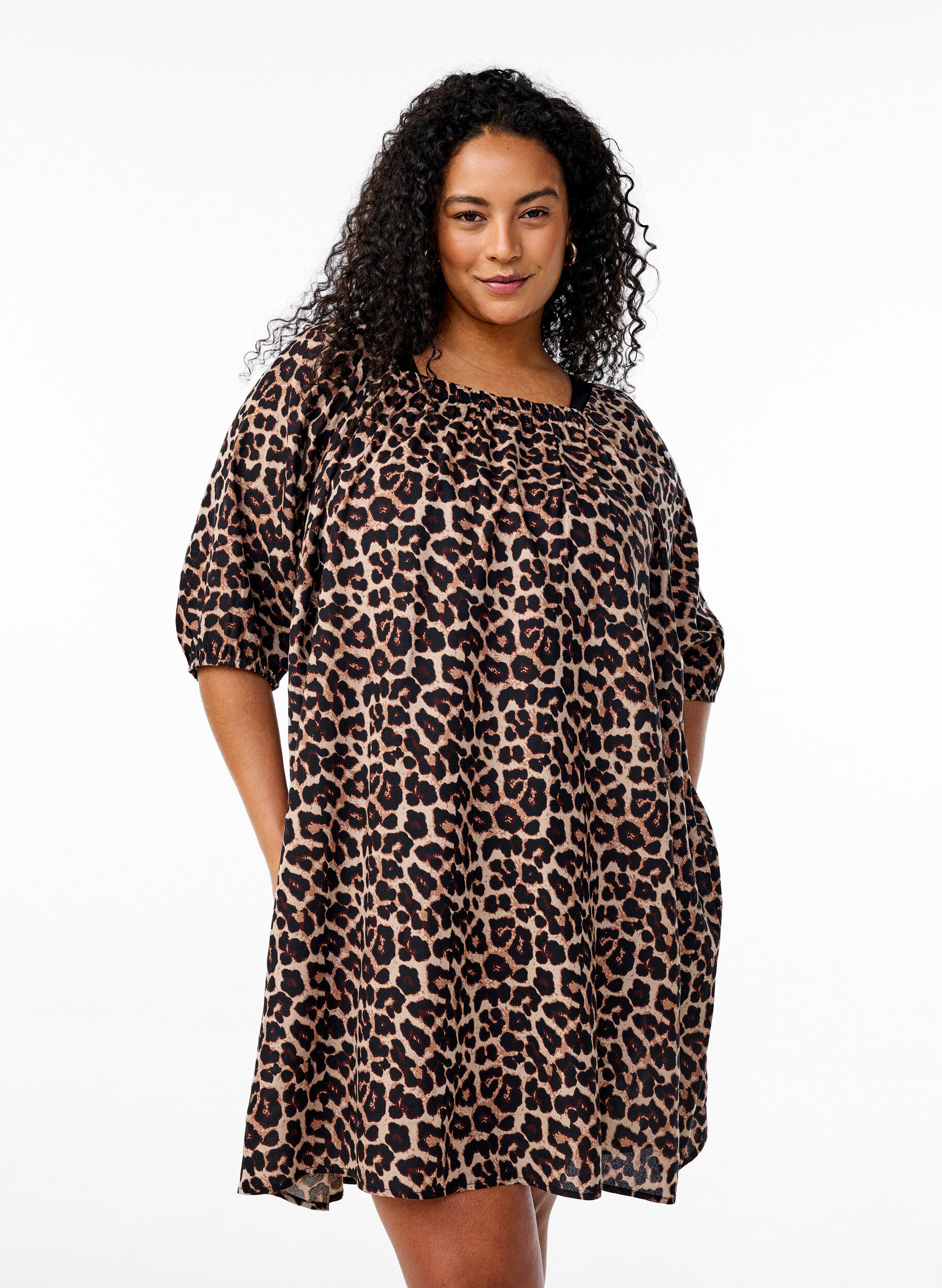 ZizziRobe de plage en viscose avec un imprim&eacute;, Beige, Model image number 0