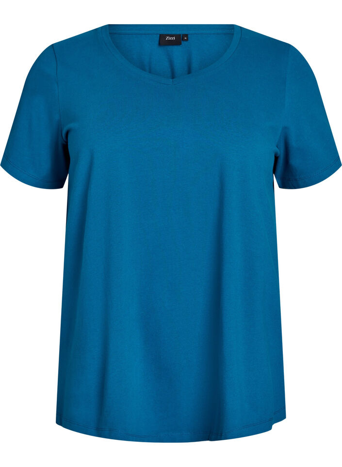 Basic effen katoenen t-shirt, Blauw, Packshot image number 0