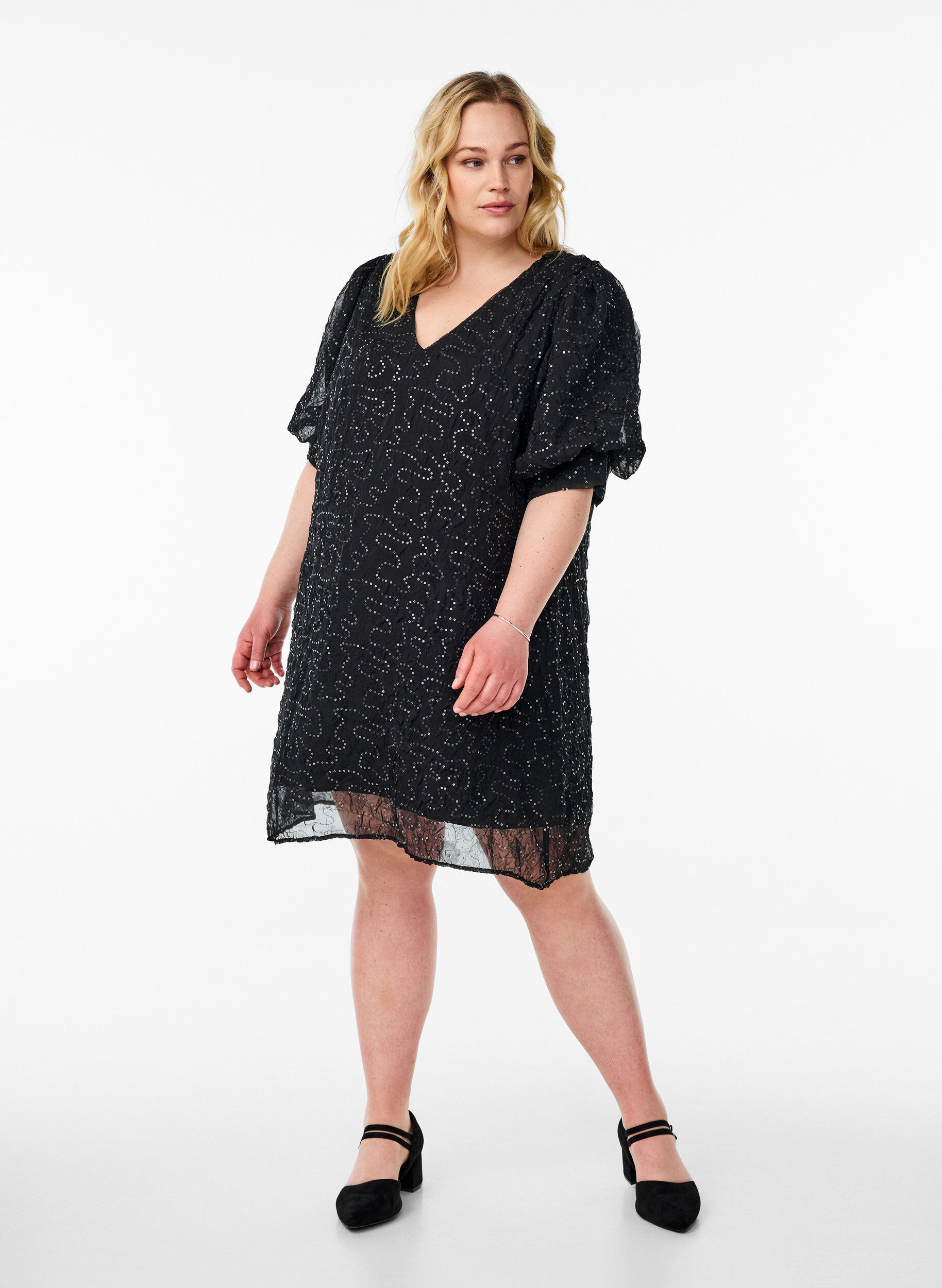 ZizziKorte feestjurk met pailletten, Zwart, Model image number 1