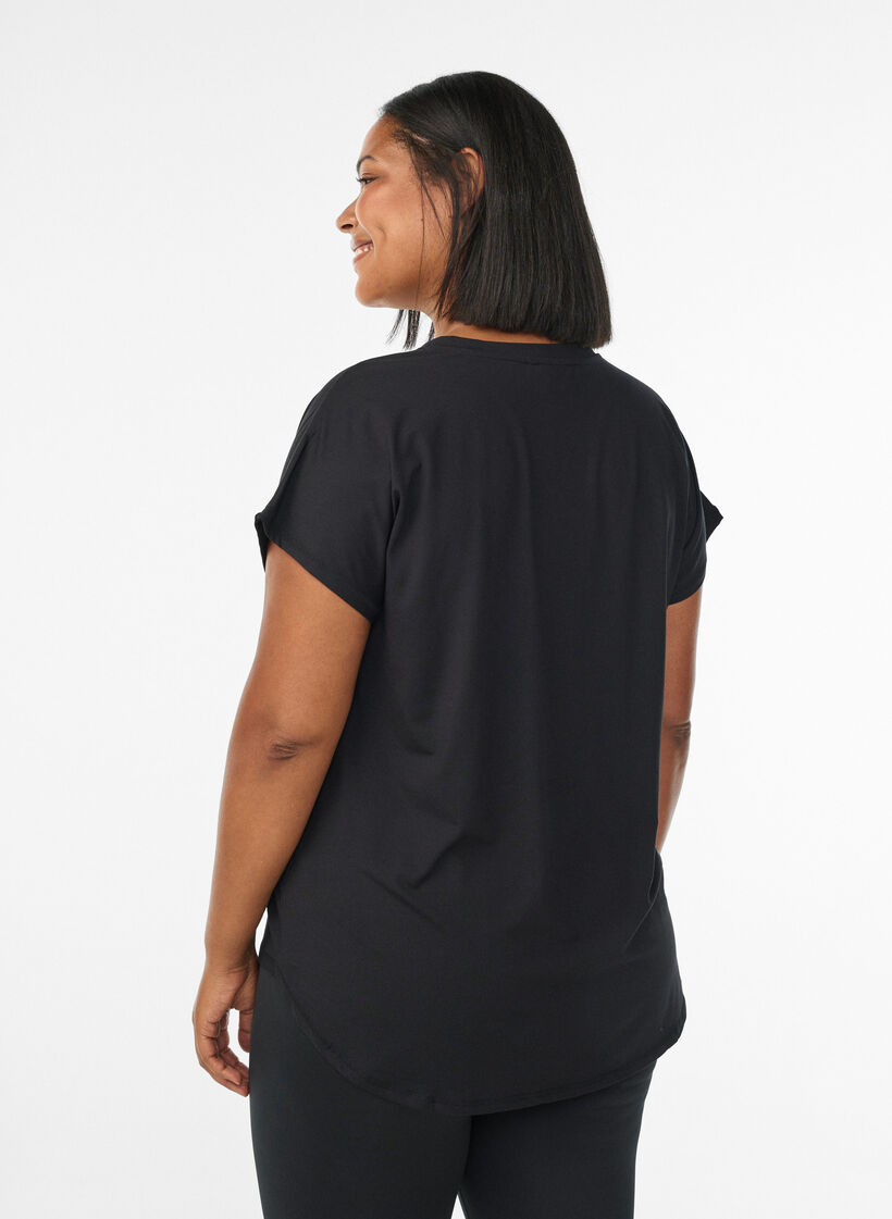 Sportief t-shirt met korte mouwen en v-hals, Black, Model