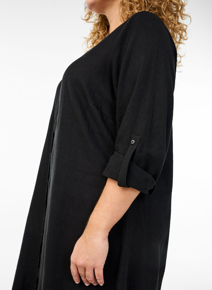 Lang shirt in linnen en viscose, Zwart, Model image number 2