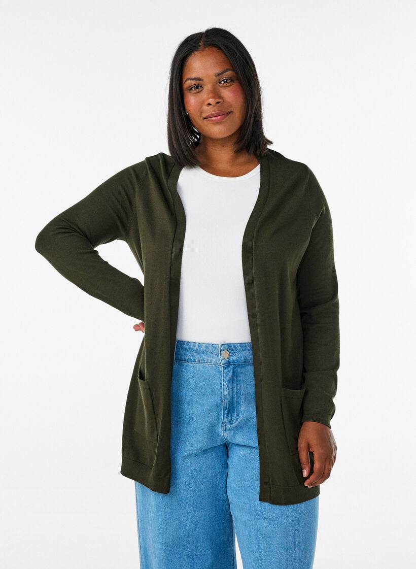 Lang gebreid vest in viscosemix, Groen, Model image number 0