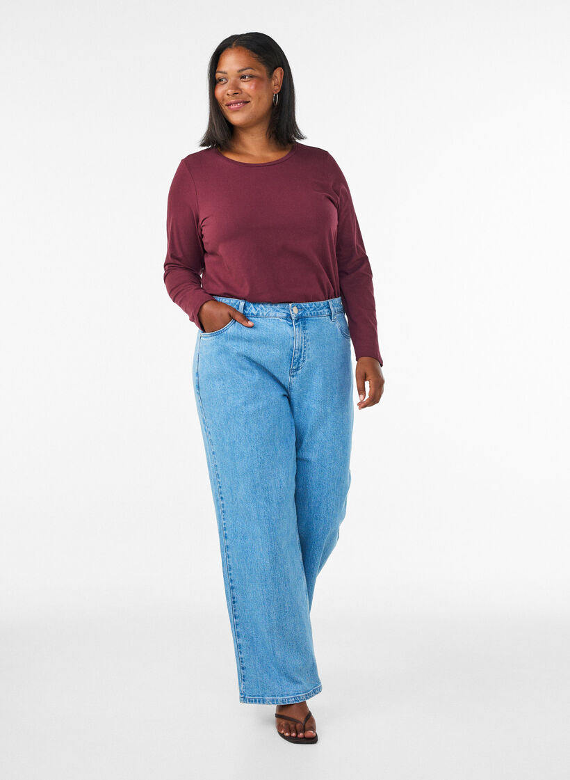Basic jerseyblouse met lange mouwen, Rood, Model image number 1