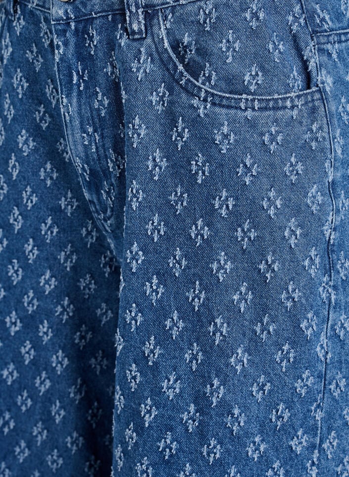 Myra jeans met wide fit en distressed patroon, Blauw, Packshot