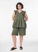 Mouwloze blouse van katoen mousseline met ruches, Groen, Model image number 1