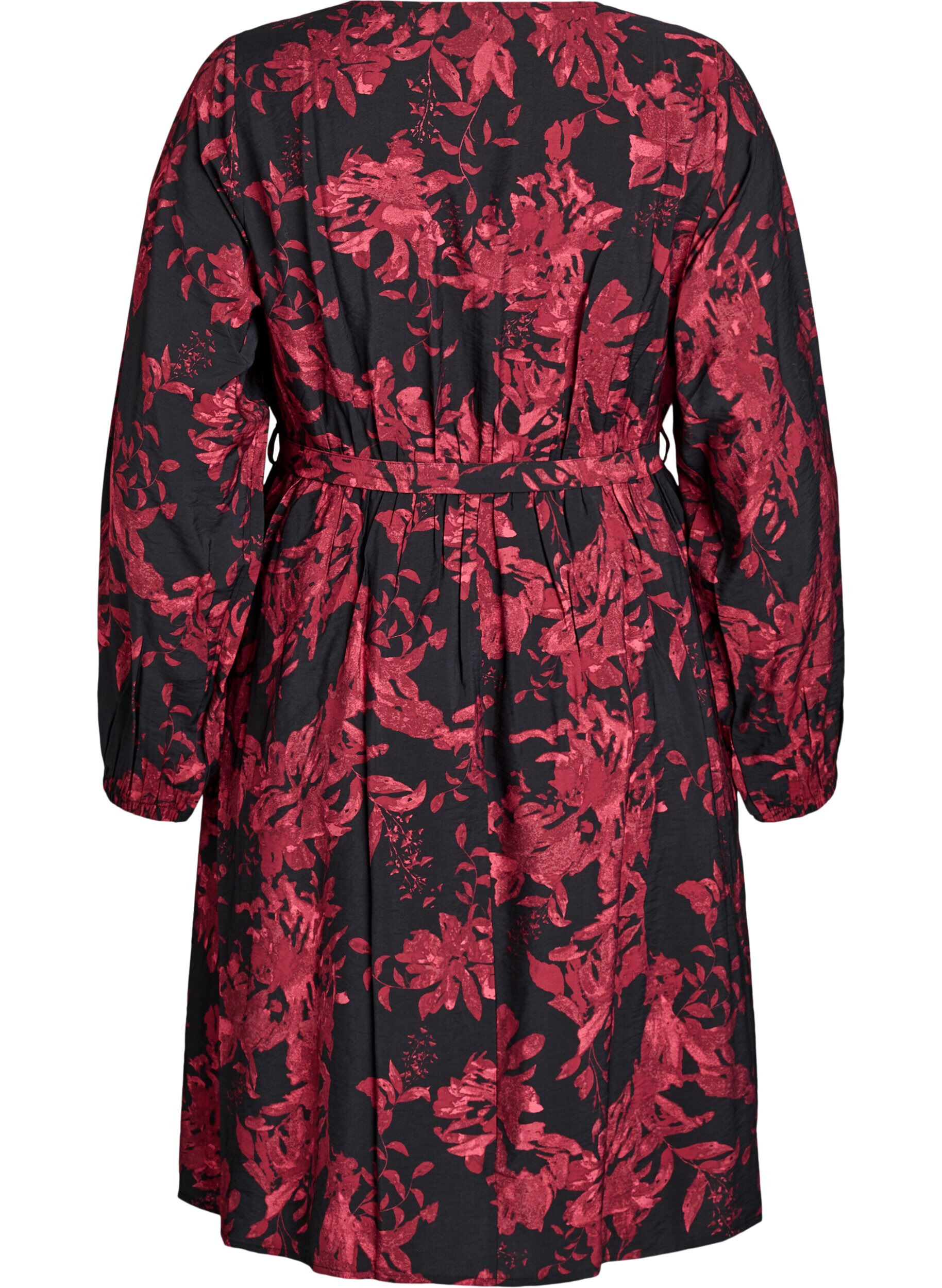 ZizziKnielange jurk met strikriem en wikkel-look, Zwart, Packshot image number 1