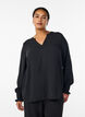 Blouse met smockmanchetten en V-hals, Zwart, Model image number 0