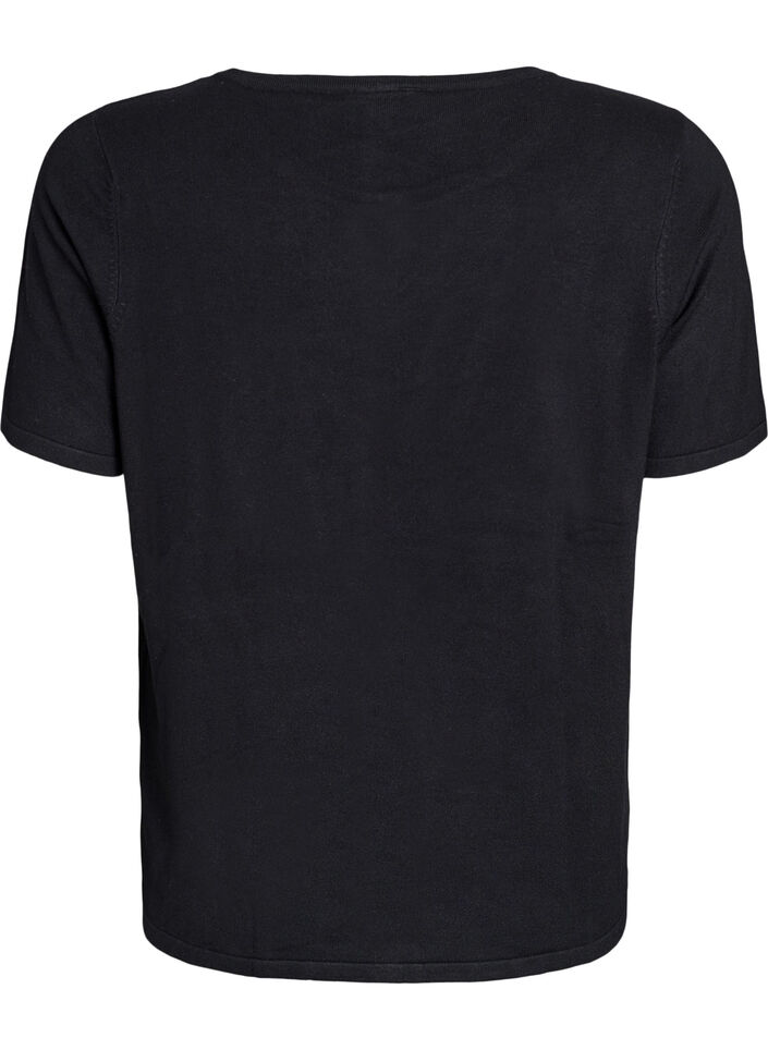 Kort&auml;rmede gebreide vest van viscose, Zwart, Packshot image number 1