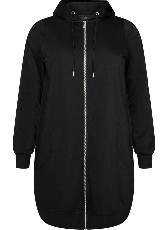 Lange hoodie met ritssluiting en zakken, Zwart, Packshot image number 0