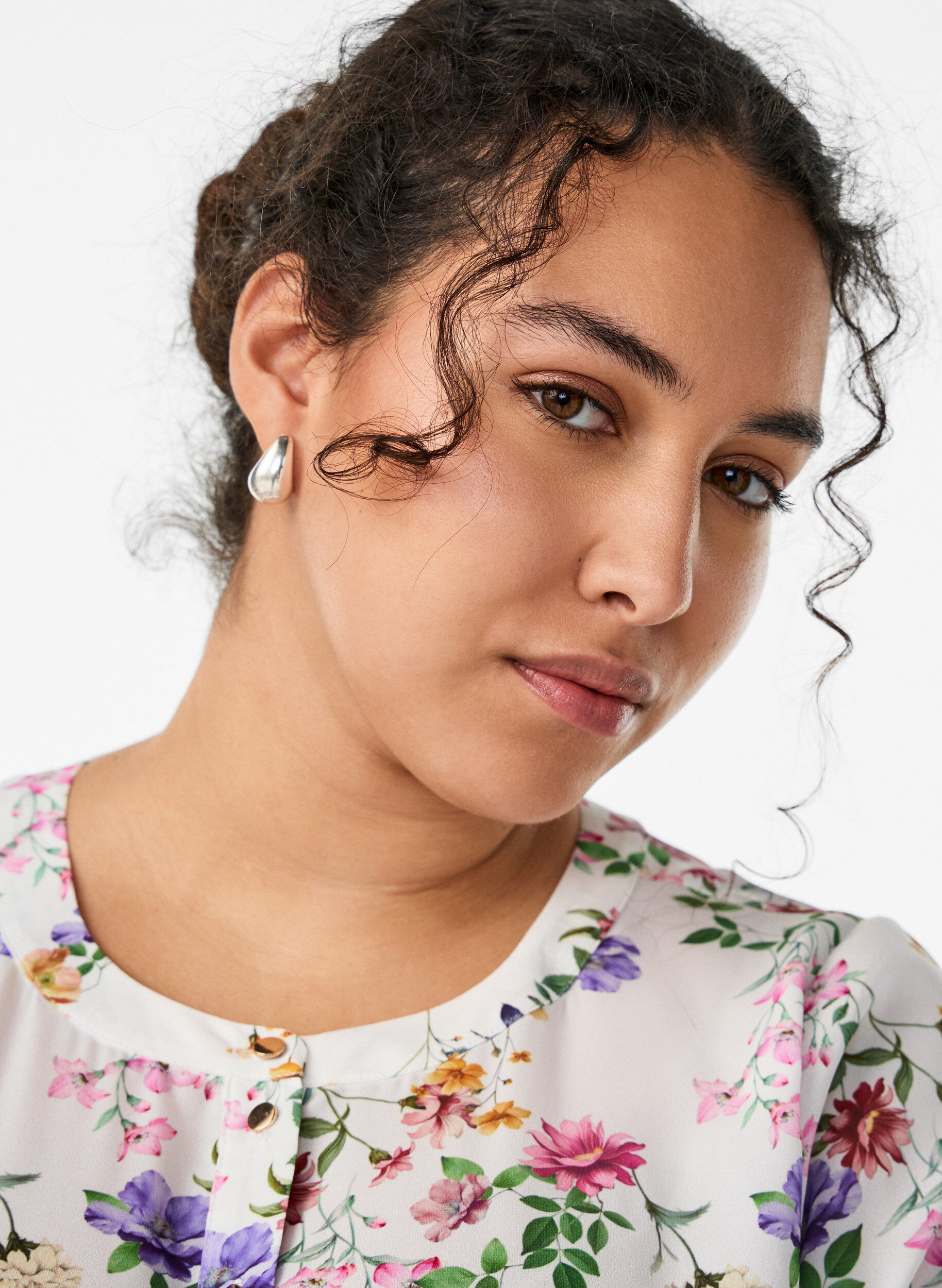 ZizziGebloemde midi-jurk met 3/4-mouwen, Roze, Model image number 2