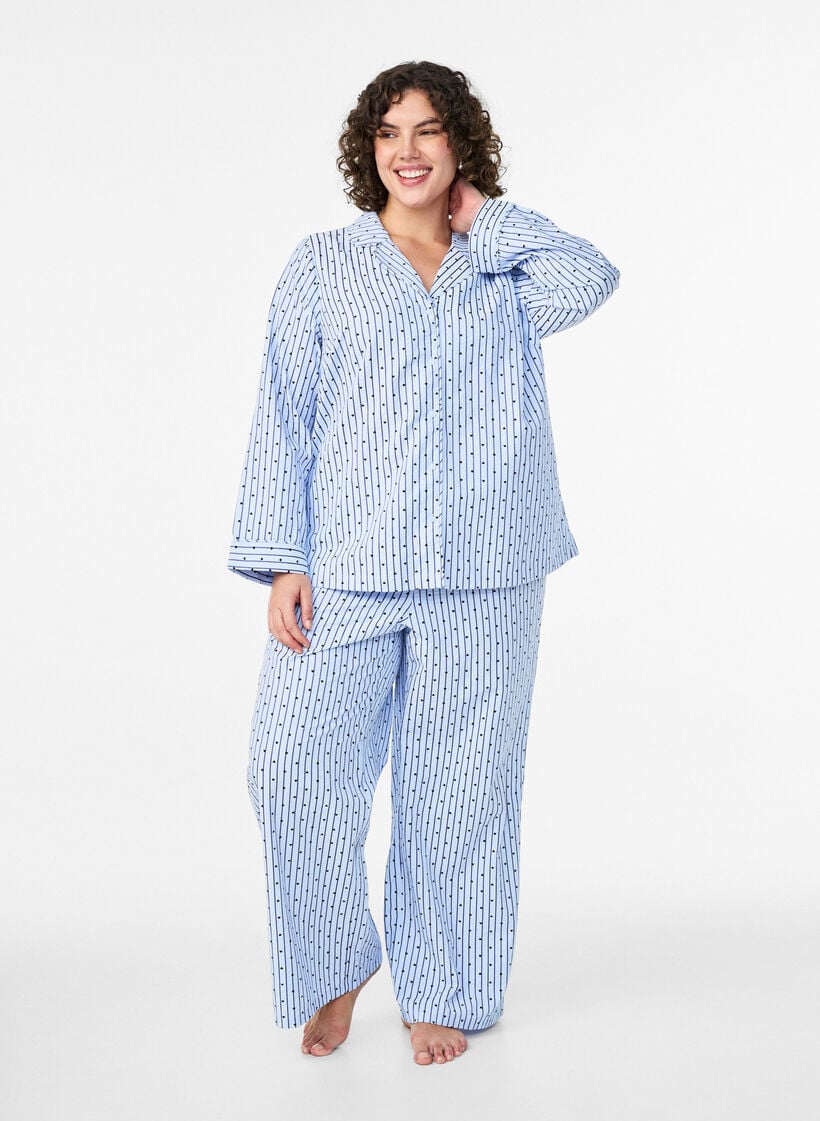 Seersucker-pyjamahemd met lange mouwen, Blauw, Model image number 1