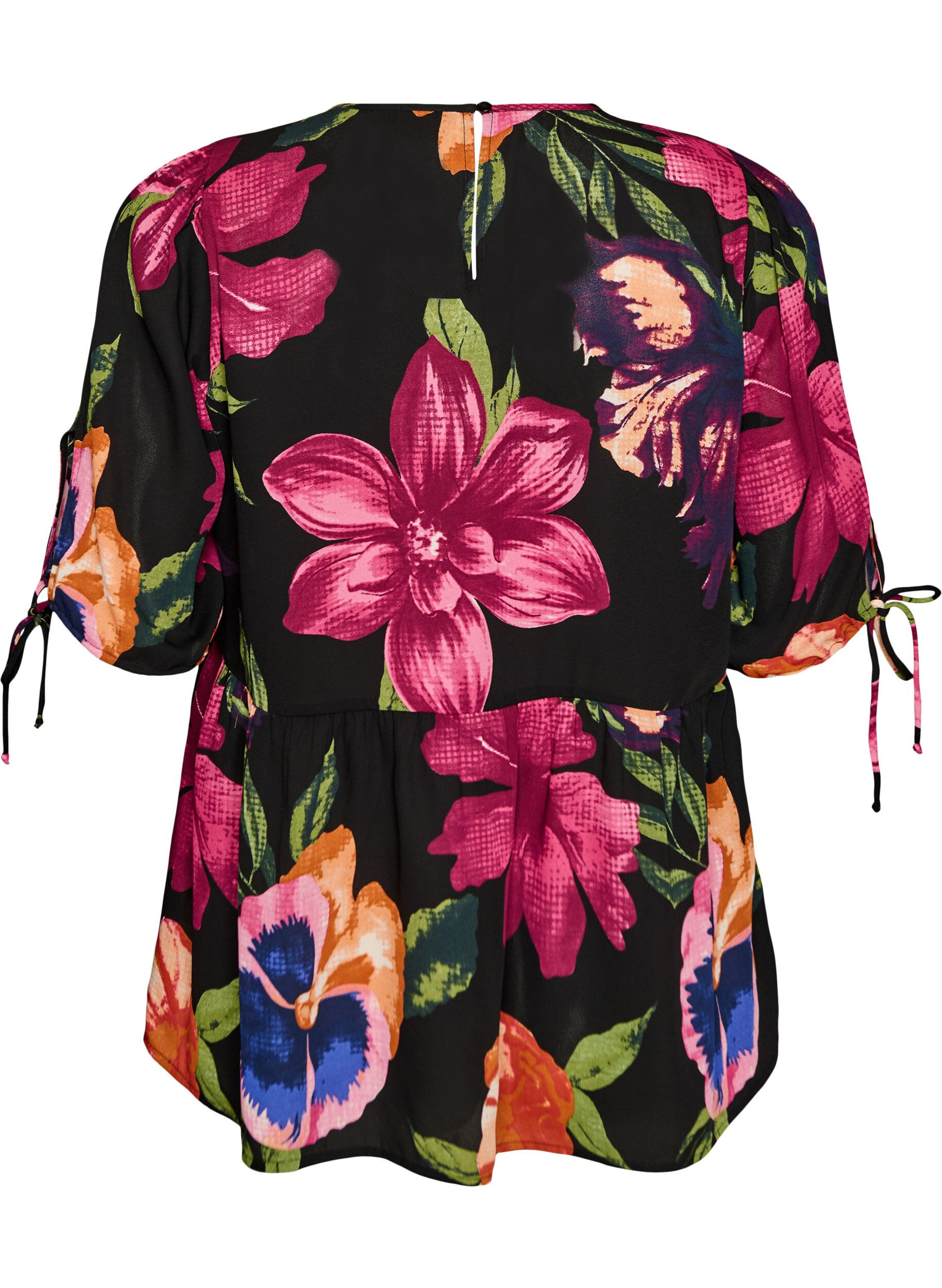 Zizzi Blouse &agrave; imprim&eacute; floral et p&eacute;plum, Noir, Packshot image number 1
