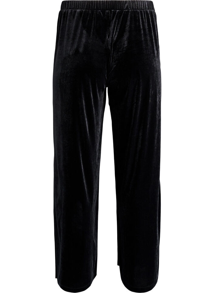 Veloursbroek met een high waist en wijde pijpen, Zwart, Packshot