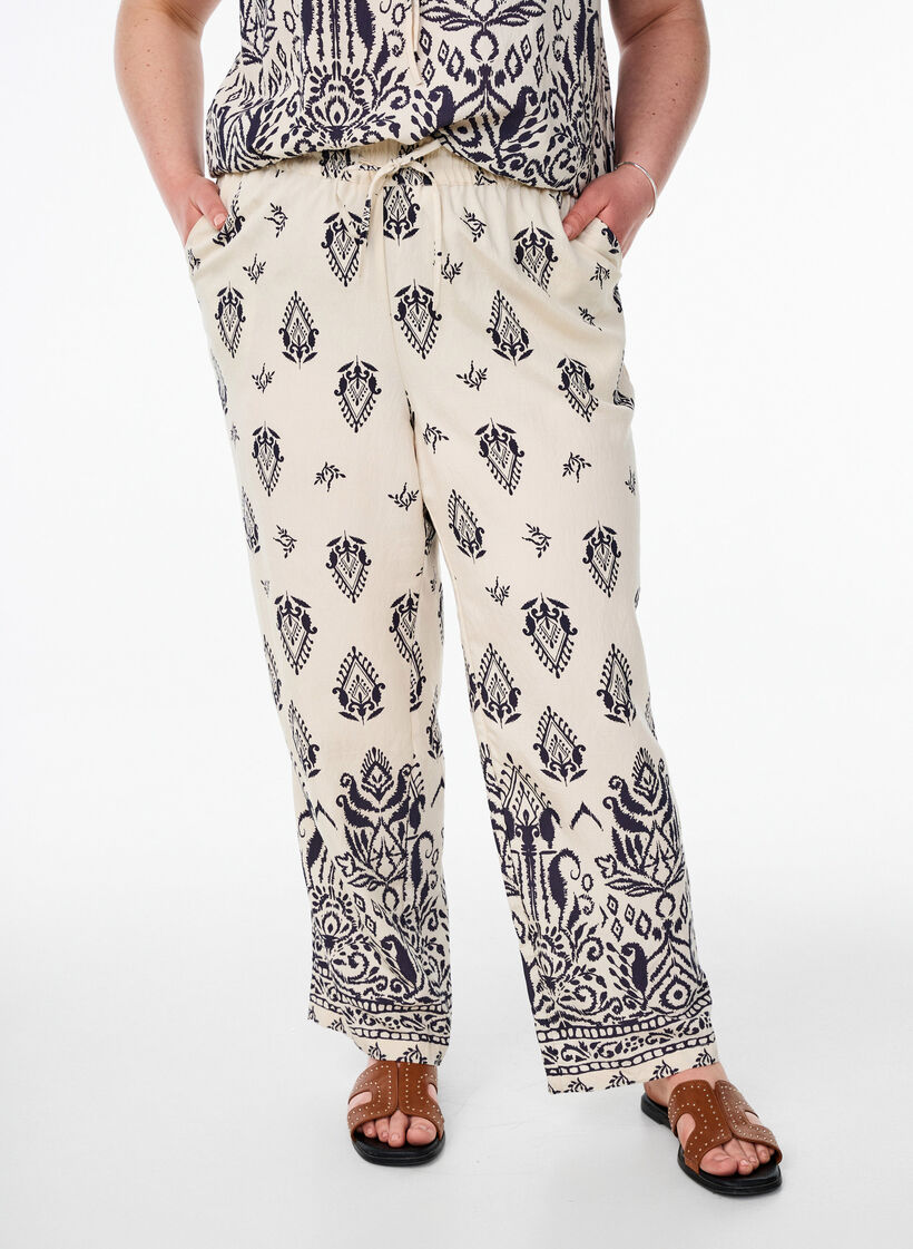 Losse broek met print en hoge taille, Birch Black AOP, Model