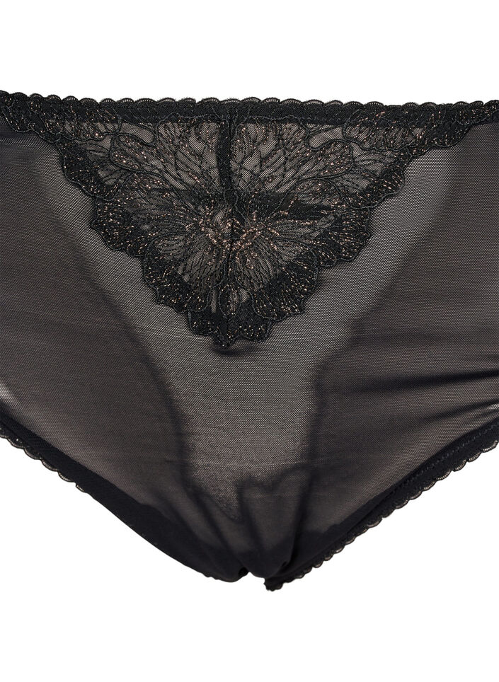 Tai slips in mesh met kanten details, Black, Packshot