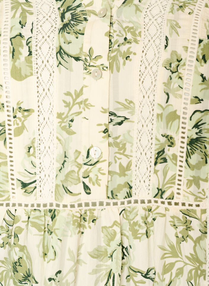 Korte viscose jurk met kanten rand en A-lijn snit, Groen, Packshot image number 2