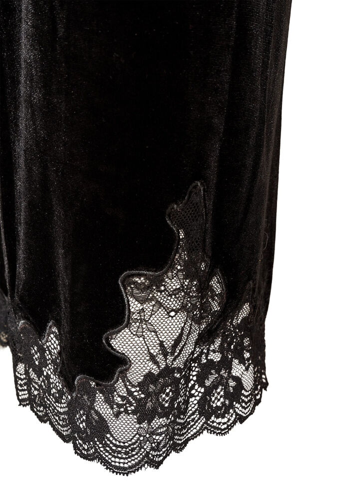 Fluwelen broek met kanten rand en wijde pijpen, Zwart, Packshot image number 3