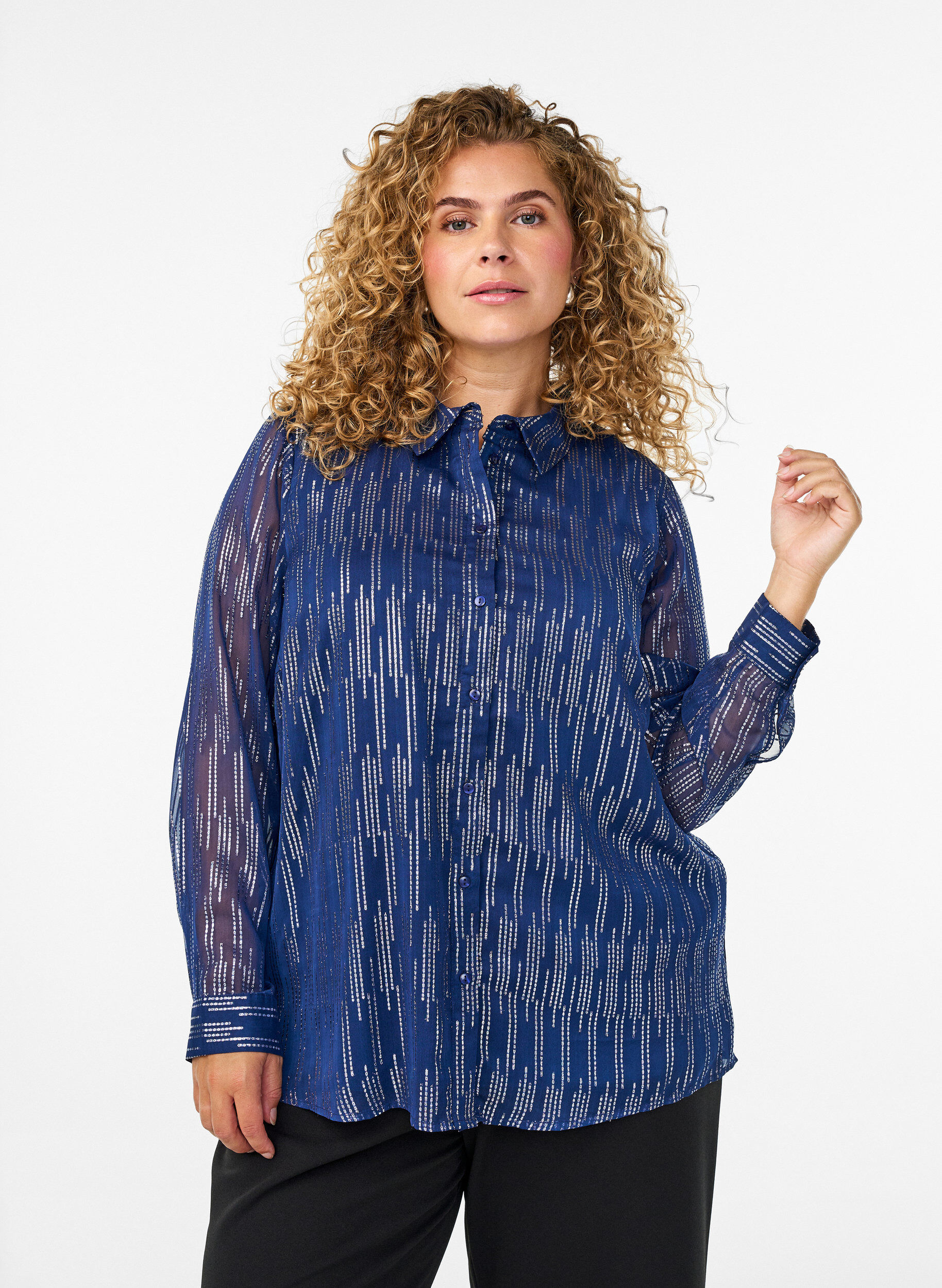 Shirt met glinsterend patroon, Blauw, Model