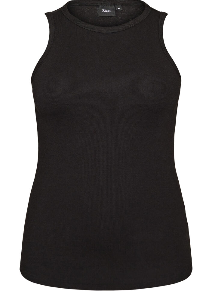 Katoenen ribtop met hoge hals, Zwart, Packshot image number 0