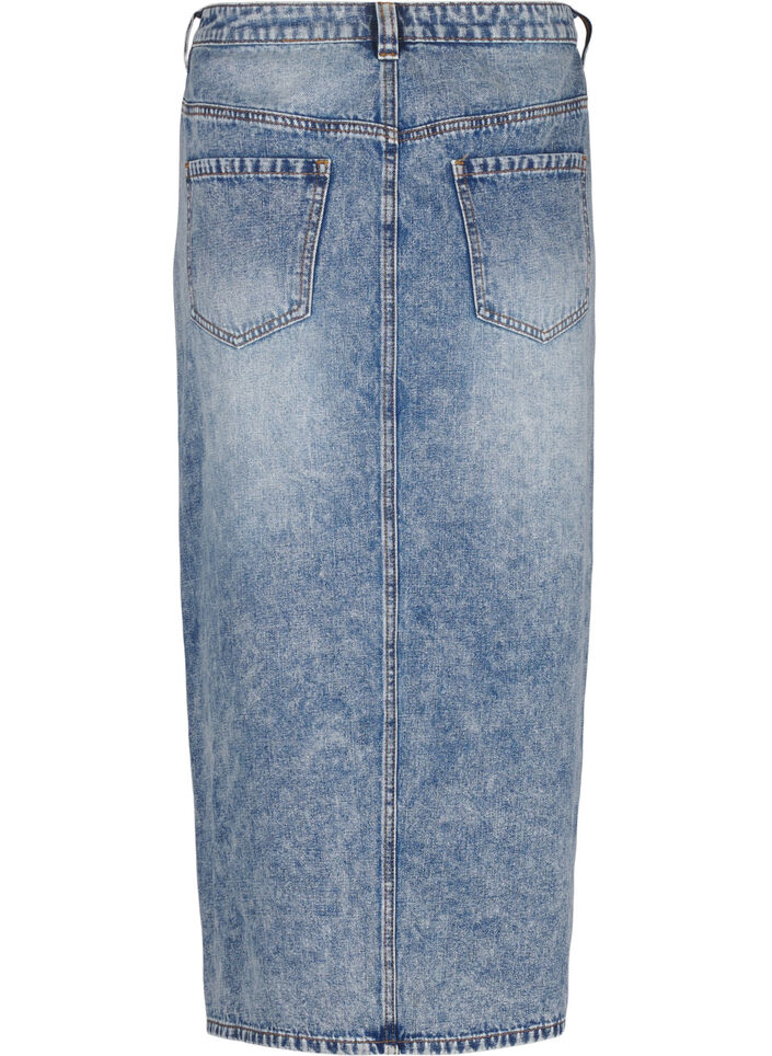 Denim maxi rok met een voorsplit, Blue Denim washed, Packshot