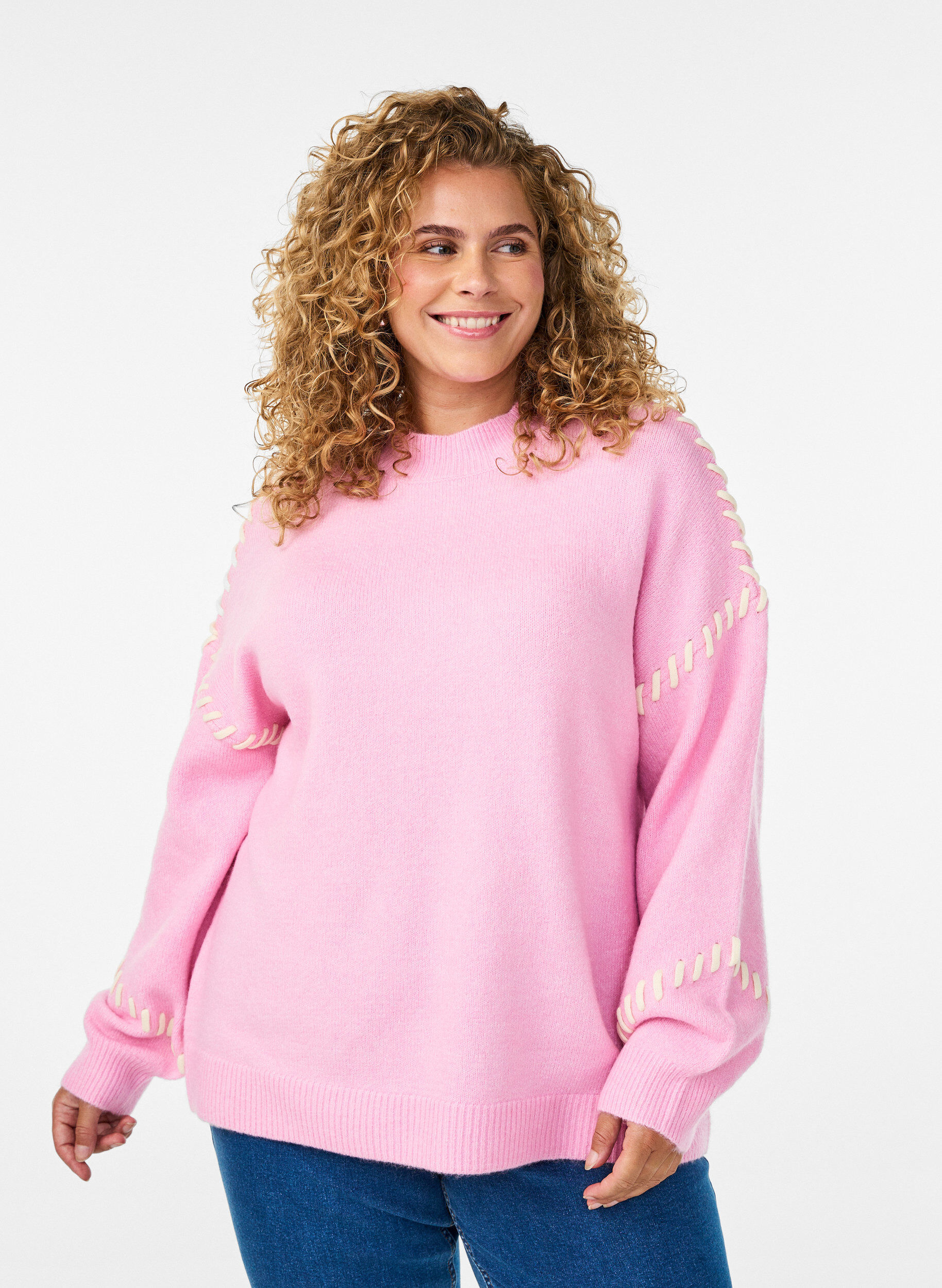 Jumper met decoratieve stiksels, Roze, Model