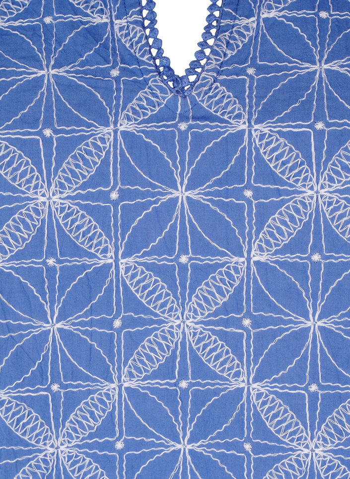 Blouse met korte mouwen en geborduurd patroon, Blauw, Packshot image number 2