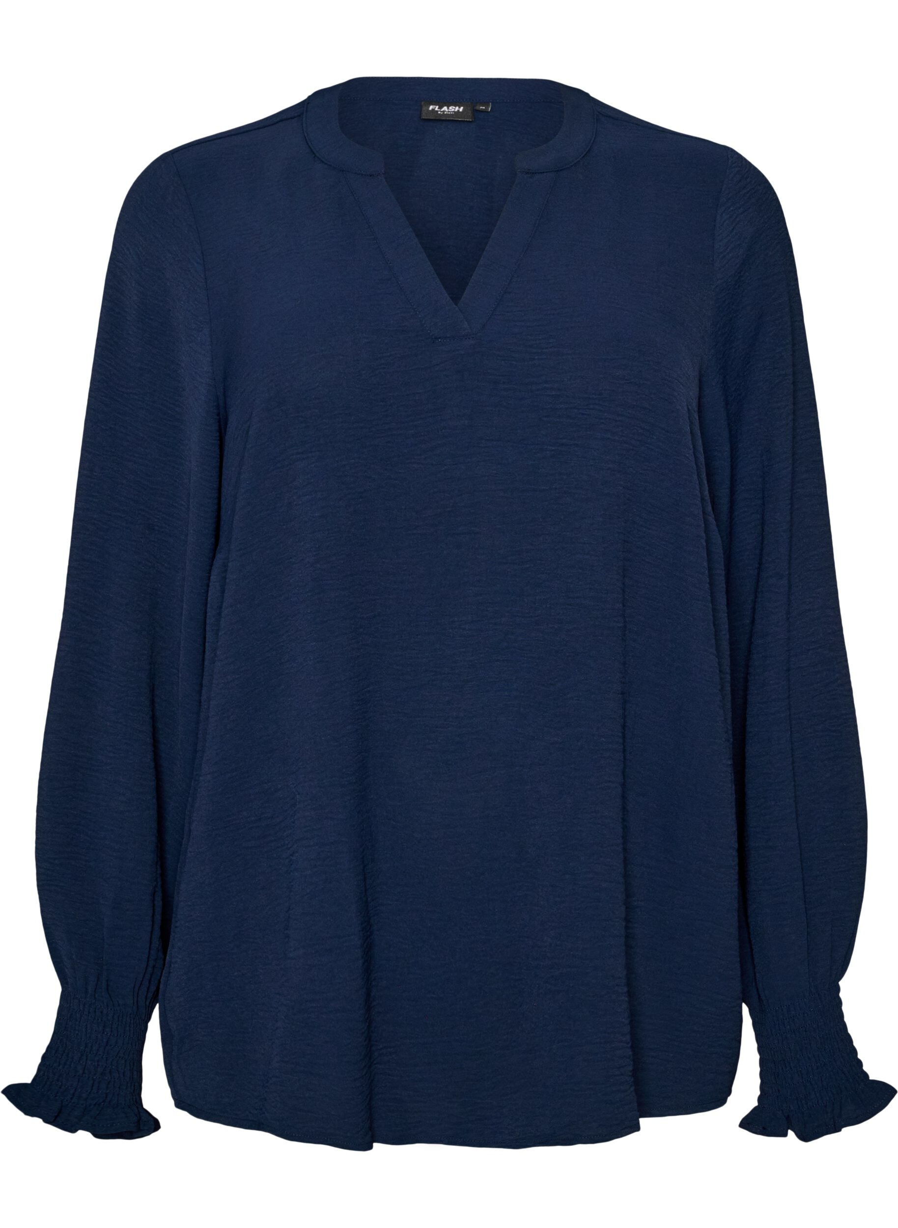 FLASH - Blouse met smockmanchetten en V-hals