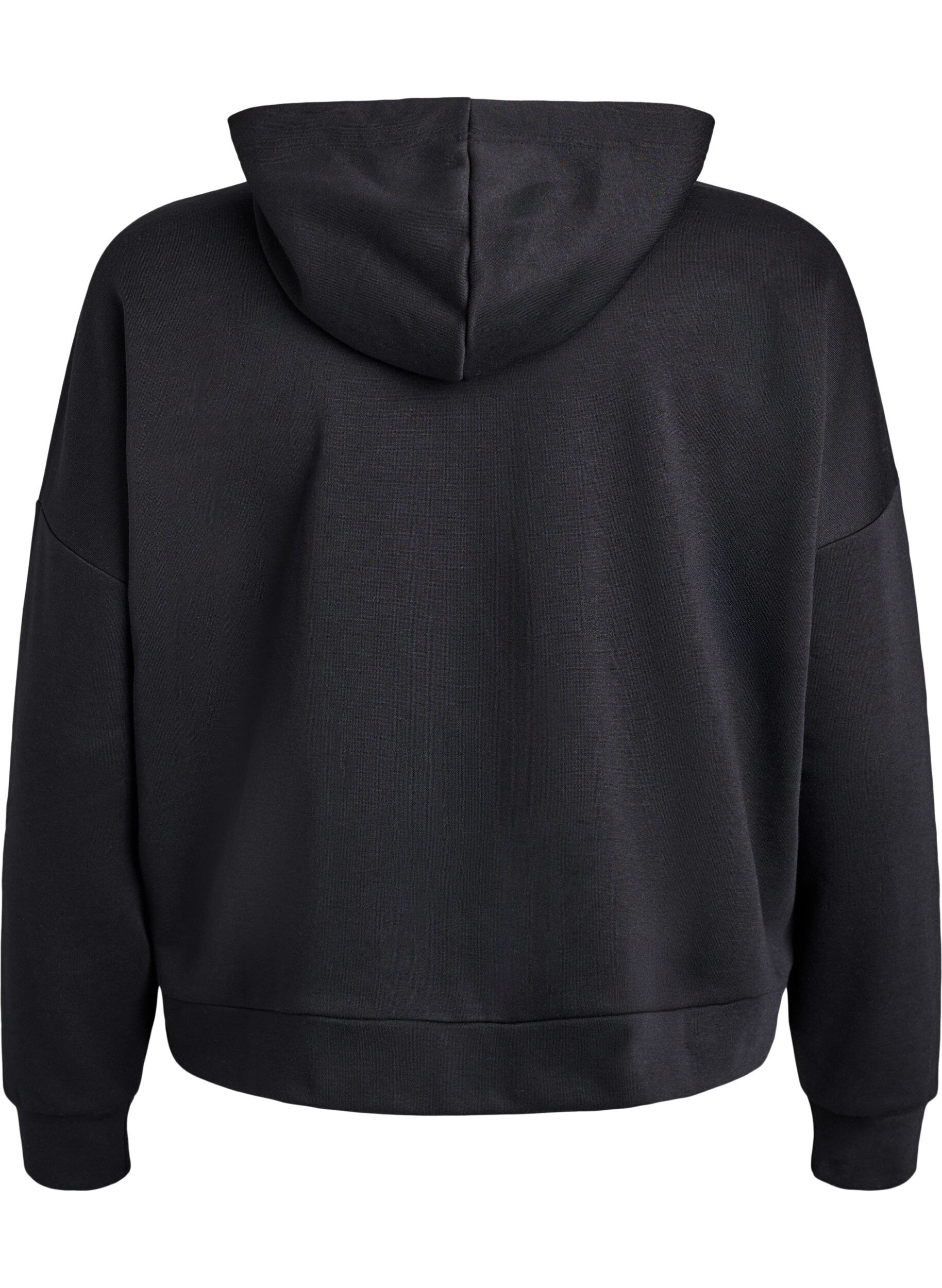 ZizziHoodie met ritssluiting en borstprint, Zwart, Packshot image number 1