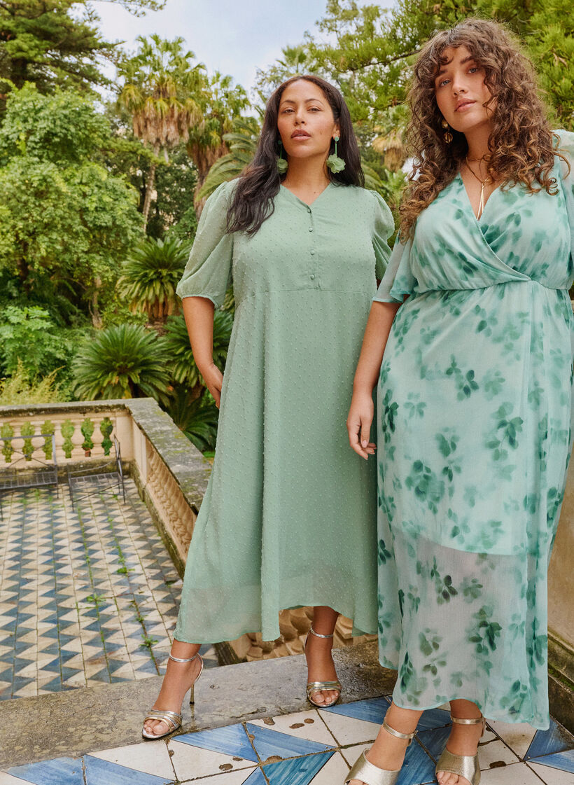 Robe midi &agrave; encolure en V avec attaches &agrave; nouer, Vert clair, Image