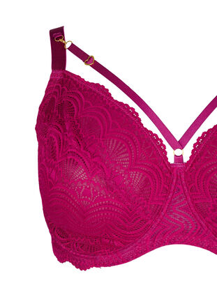 ZizziVolledig dekkende beha met kanten details en strikje, Rood, Packshot image number 2