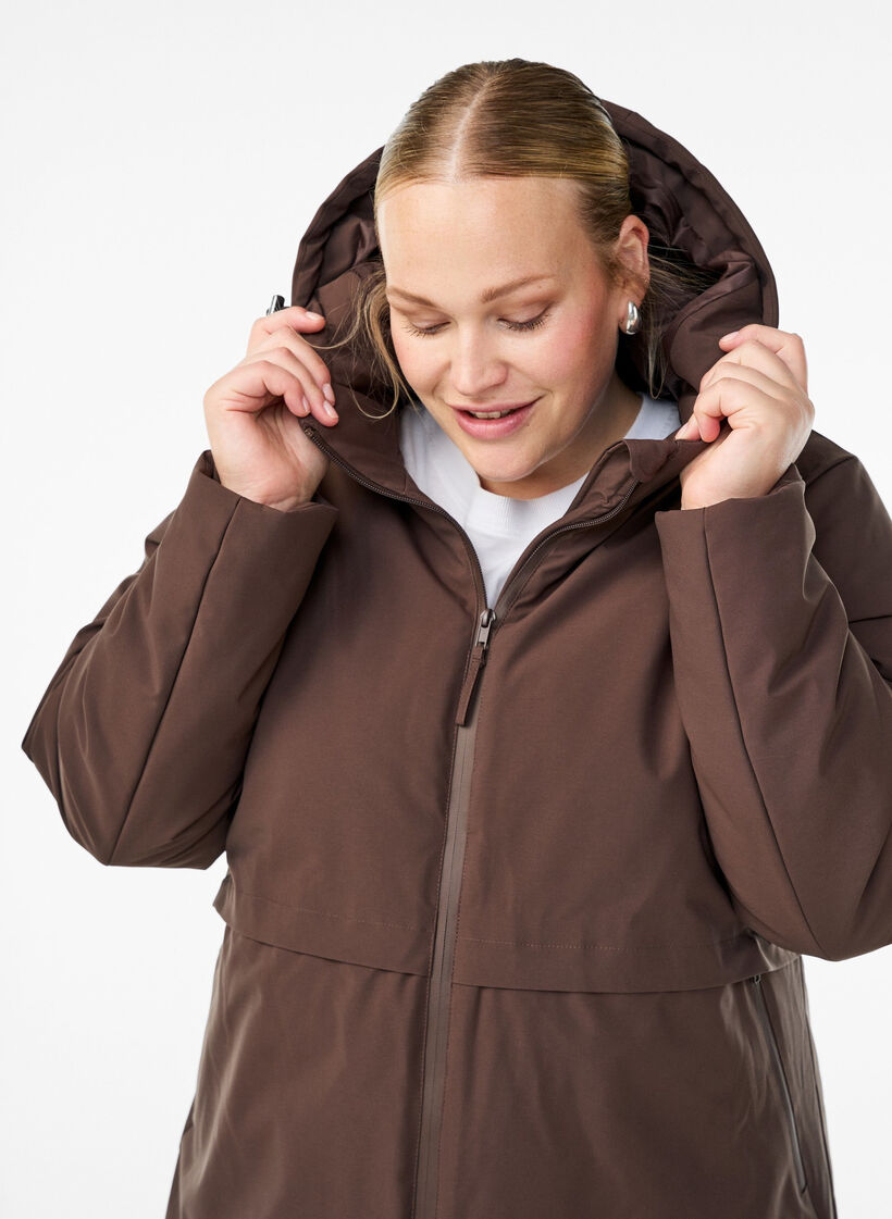 Winterjas met verstelbare taille, Bruin, Model image number 2