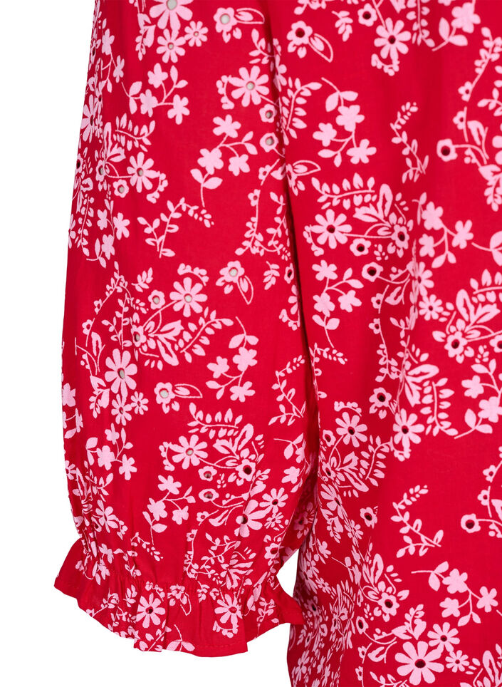 Katoenen blouse met bloemenprint, Rood, Packshot image number 3