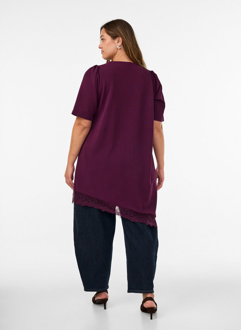 Tuniek met asymmetrische kanten rand, Paars, Model image number 2