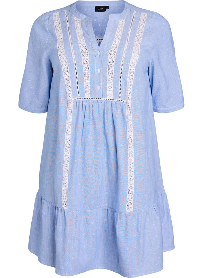 Korte jurk met kanten linten en A-lijn vorm, Blue Stripe, Packshot
