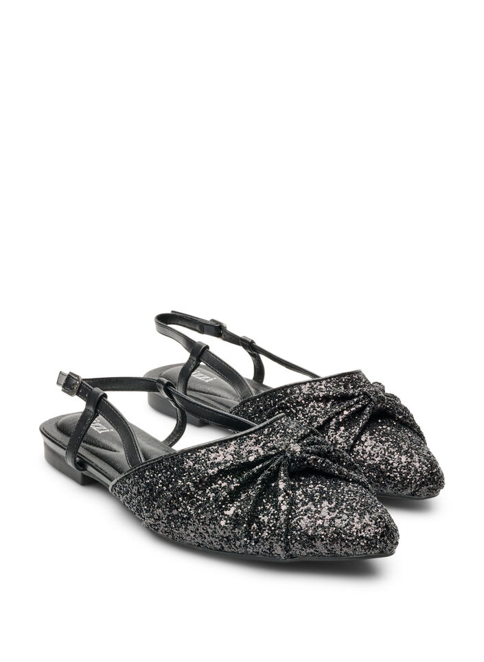 Escarpin slingback paillet&eacute; avec n&oelig;ud, Noir, Packshot image number 1