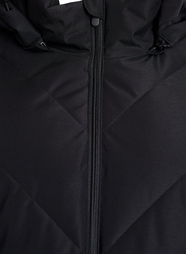 Lange winterjas met haaksluitingen en een nep bontkraag, Zwart, Packshot image number 2