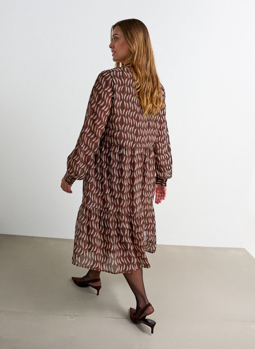 Jurk met all-overprint en een rucheslaag, Bruin, Model image number 1