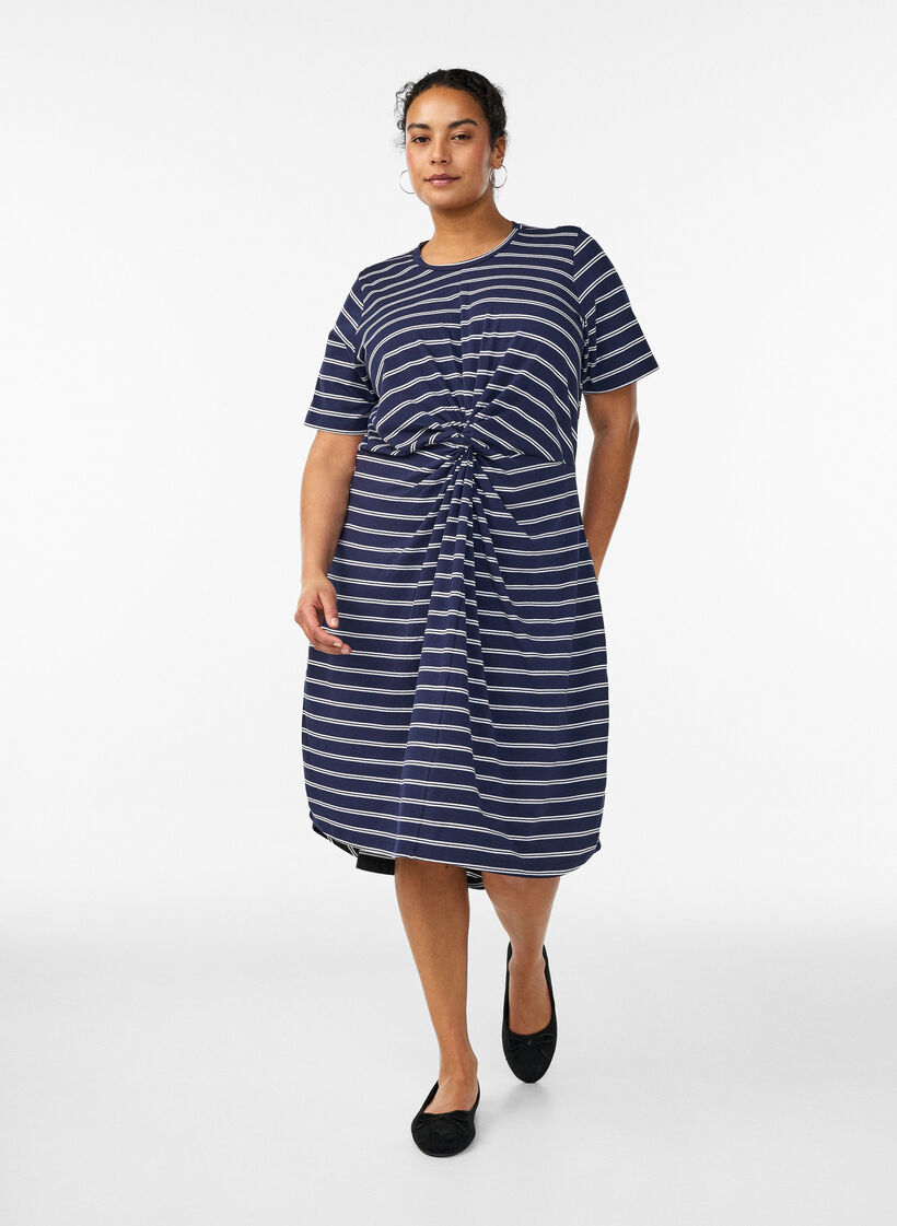 Katoenen jurk met twistdetail, Blauw, Model image number 1