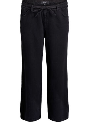 ZizziLosse pasvorm jeans met een elastische tailleband en een trekkoord, Black Wash, Packshot image number 0